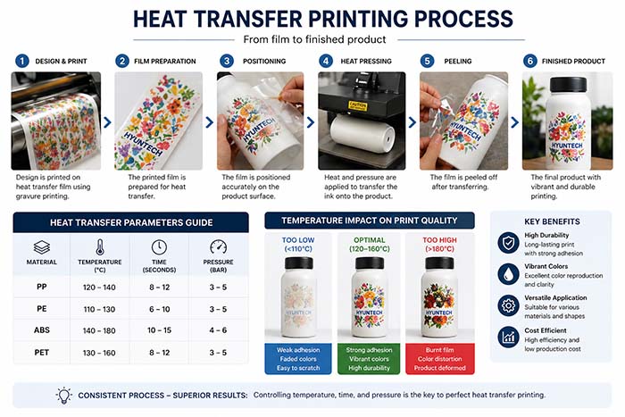 Illustration Of The Heat Transfer Printing Process At Different Temperature Levels On Plastic Surfaces.