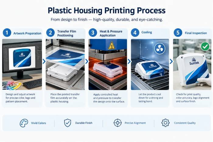 Heat Transfer Printed Plastic Housings With Decorative Patterns And Brand Logos